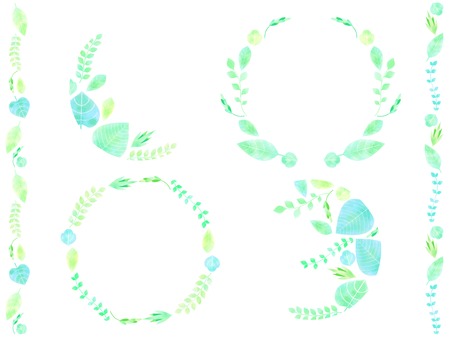 Plant illustration frames, watercolor style, various leavesのイラスト素材