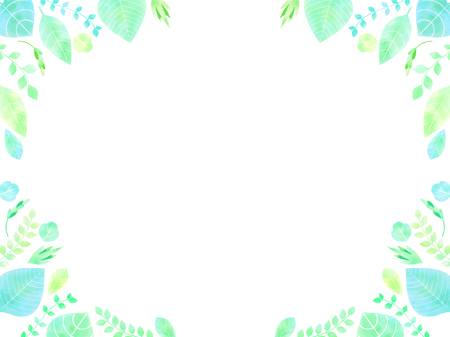 Plant illustration frames, watercolor style, various leavesのイラスト素材