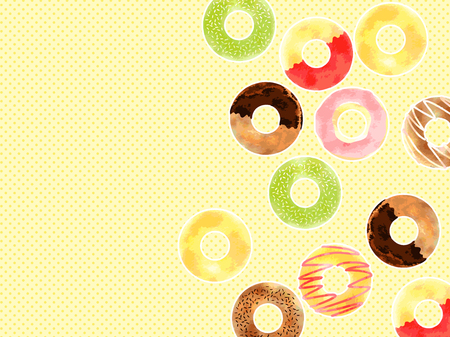 Illustration background cute candy, doughnuts, watercolor styleのイラスト素材
