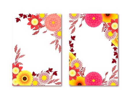 Dahlia and Gerbera illustration frames, autumn flowers, autumn colorsのイラスト素材
