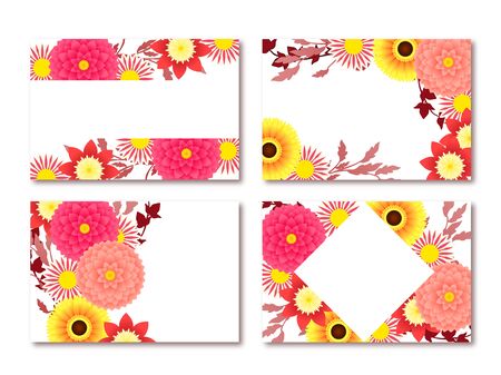 Dahlia and Gerbera illustration frames, autumn flowers, autumn colorsのイラスト素材