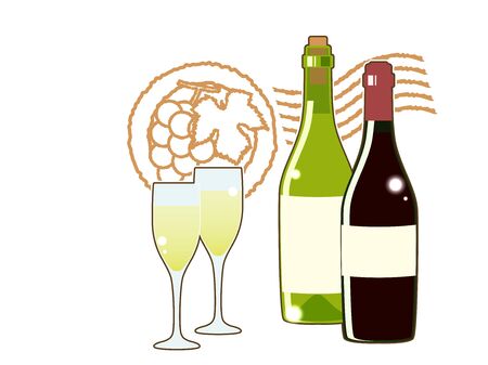 Wine illustrations, wine bottles and glassesのイラスト素材
