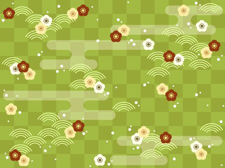 Japanese pattern of plum blossoms and checkered patternのイラスト素材