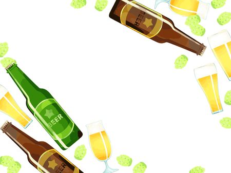 Illustration background material of beer and hopsのイラスト素材