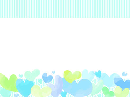 Refreshing heart illustration frame material, watercolor style, blue systemのイラスト素材