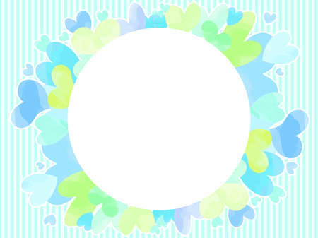 Refreshing heart illustration frame material, watercolor style, blue systemのイラスト素材