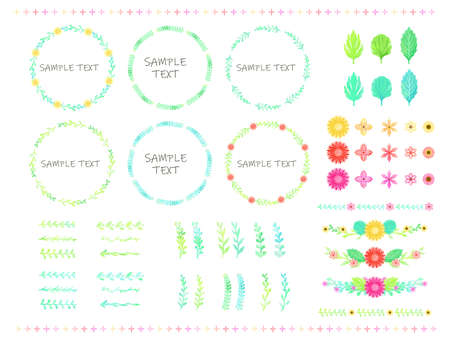 Spring colorful plant illustration frame, watercolor styleのイラスト素材