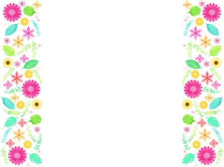 Spring colorful plant illustration frame, watercolor styleのイラスト素材