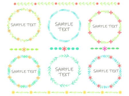 Spring colorful plant illustration frame, watercolor styleのイラスト素材