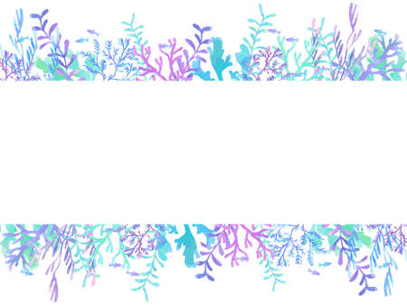 Hand-drawn illustration frames, images in the sea, small fish and seaweedのイラスト素材