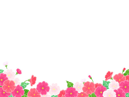 Illustration of a frame with pink flowers and green leaves on a white backgroundのイラスト素材