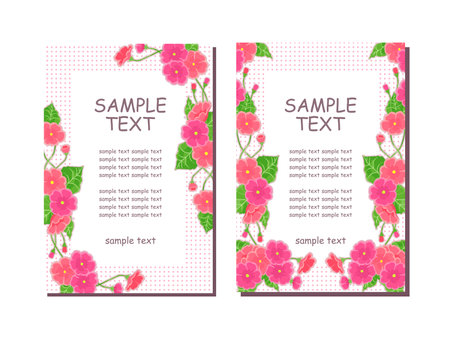 Floral invitation card template with pink flowers on halftone dots backgroundのイラスト素材