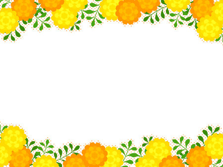 Floral frame with yellow and orange flowers on white background. Vector illustration.のイラスト素材