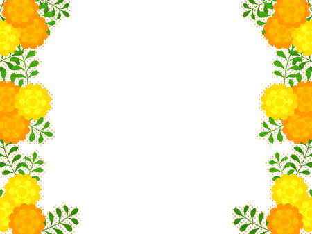 Floral frame of yellow marigold flowers on white background. Vector illustration.のイラスト素材