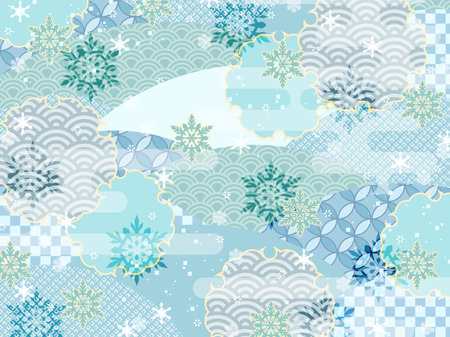 Snow pattern background, Japanese style illustration materialのイラスト素材