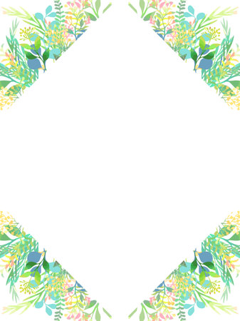 Colorful hand-drawn plants, framed backgroundのイラスト素材