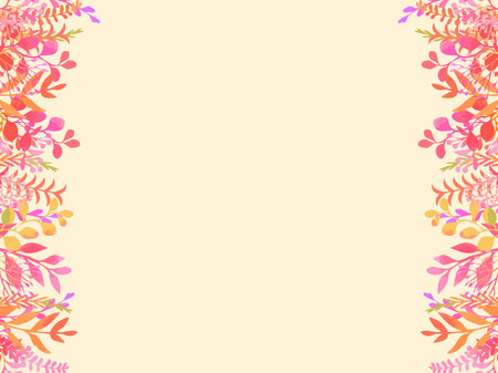 Floral frame with colorful leaves on beige background. Vector illustration.のイラスト素材