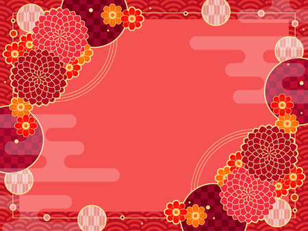 Chinese New Year background with flowers and lanterns. Vector illustration.のイラスト素材