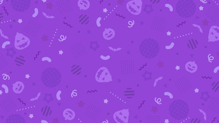 Seamless pattern with Halloween elements on purple background. Vector illustration.のイラスト素材