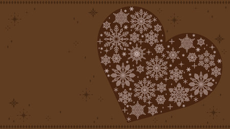 Christmas card with heart and snowflakes on brown background, vector illustrationのイラスト素材