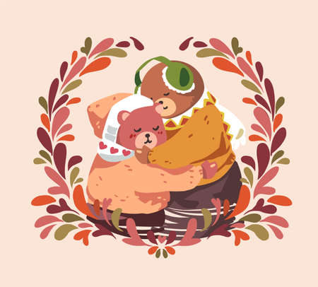 A romantic couple bear hugging together in cold weather vectorのイラスト素材