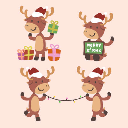 Set of cute reindeers vectorのイラスト素材