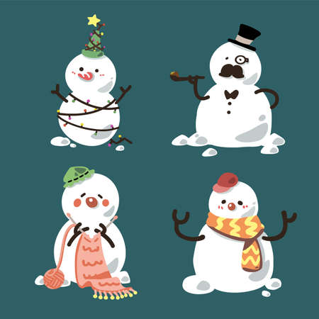 Set of cute snowmans vectorのイラスト素材
