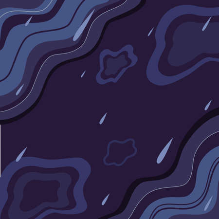 Abstract sad mood square background with lines, shapes, raindrops and waves in dark blue and violet. Feeling blue. Bad Feeling in sad day. Background for posting emotion on social media.のイラスト素材