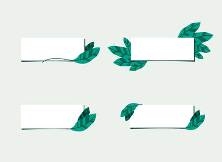 Circle frames decorated with tropical green leaves flat vector illustration isolated on white background. Natural border for invitation card.のイラスト素材