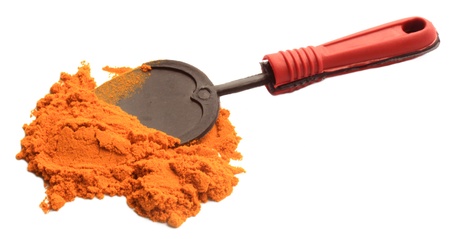 turmeric powder with  spponの写真素材