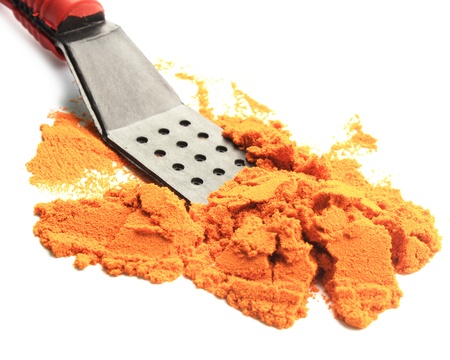 turmeric powder with  spponの写真素材