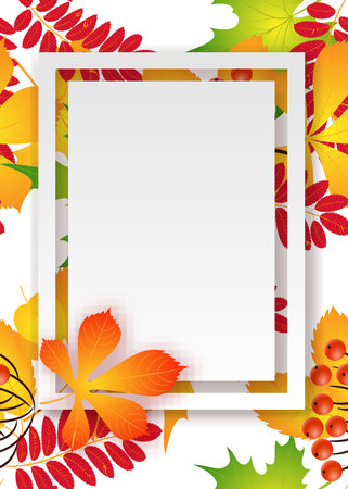 vector, pattern, frame with autumn leaves for greetings, invitations, cards, price tagsのイラスト素材