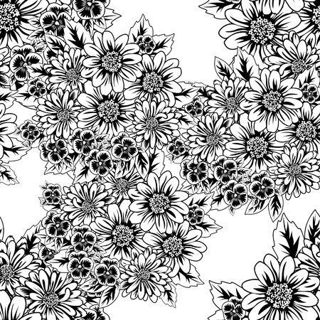 seamless monochrome pattern of flowers for greeting cards, background, price tagsのイラスト素材