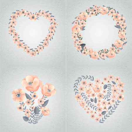 Vector floral composition set of frames for the design of cards, price tagsのイラスト素材
