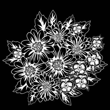 Bouquet of flowers monochrome for postcards, congratulations, price tagsのイラスト素材