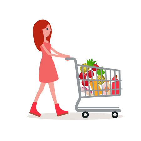 Young woman with shopping cart.のイラスト素材