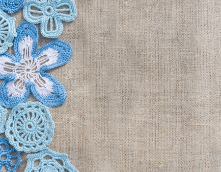 Natural background linen and handmade laceの写真素材