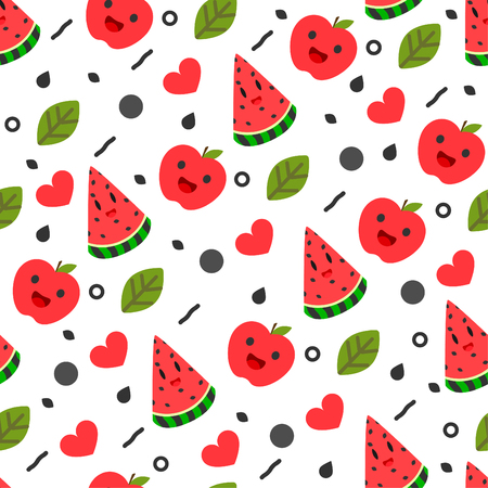 Watermelon and apple seamless pattern with smileのイラスト素材