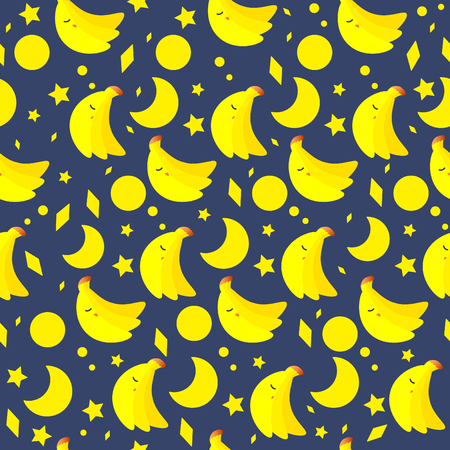 Banana with moon and stars seamless patternのイラスト素材