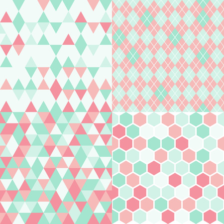 Triangle Geometric Hexagonal Pattern Pink with Blue Setのイラスト素材