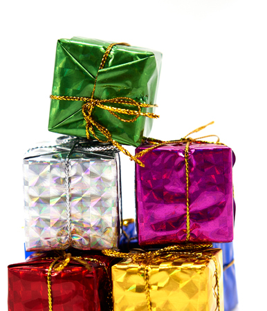 Colorful giftbox is pile up each otherの写真素材