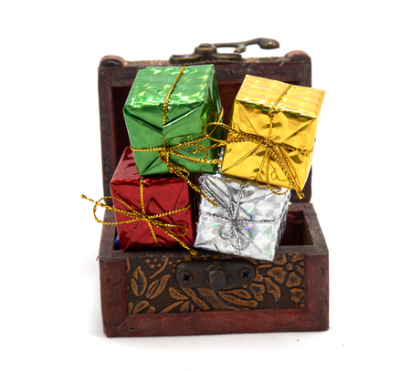 Colorful decoration gift box with treasure chestの写真素材