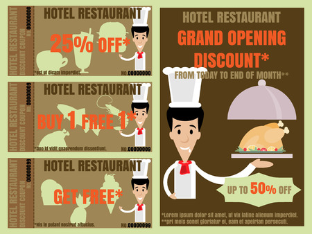 Grand opening restaurant discount advertise and discount couponのイラスト素材