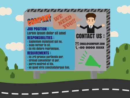 Job Finder Advertisement on Billboard with road mountain and sky in backgroundのイラスト素材