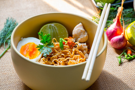 Instant noodle With tasty condimentsの写真素材