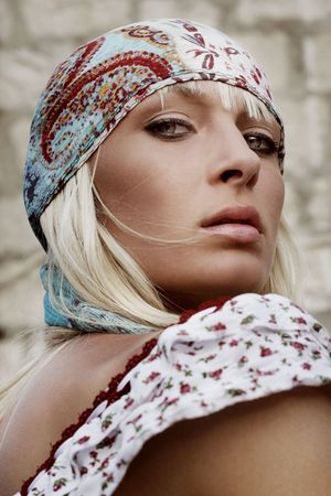 Portrait of a young attractive blond beauty, hippie lookの写真素材