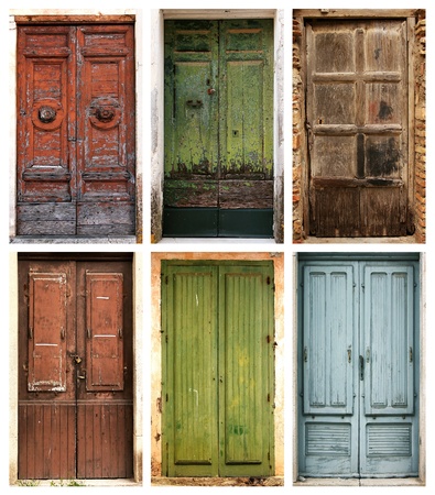 Photo collage of 6 beautiful ancient doors の写真素材