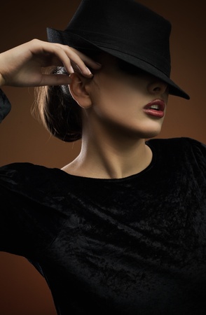 Elegant sexy lady wearing hatの写真素材
