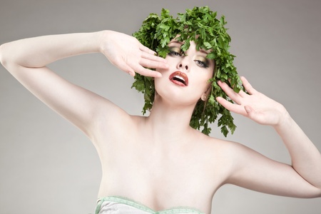 Portrait of parsley haired woman の写真素材