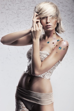 Glamour style photo of beautiful blond womanの写真素材